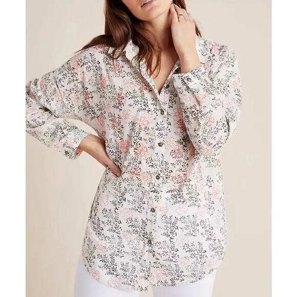Anthropologie Enchanted Floral Embroidered Button Down Shirt Size Med / Large - Picture 11 of 12